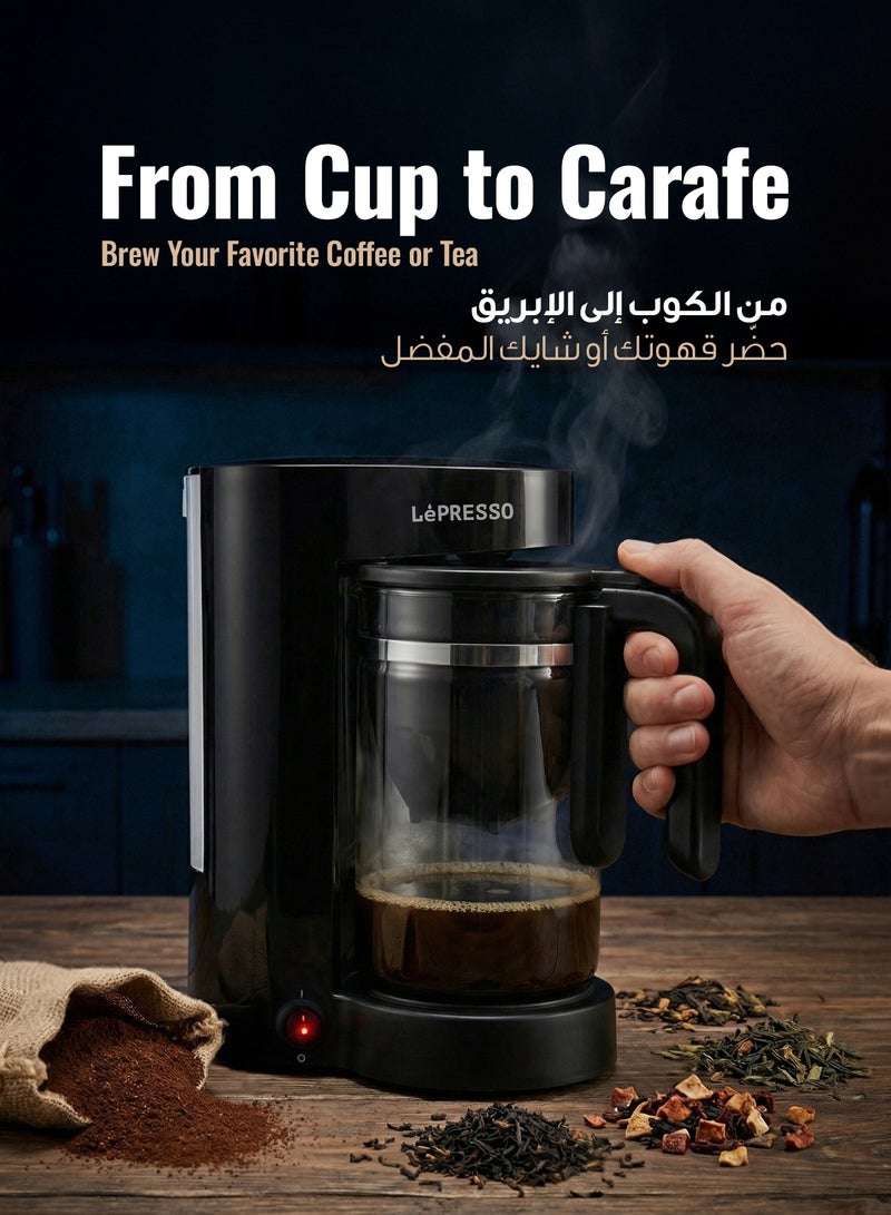 ليبرسو ماكينة تحضير الشاي والقهوة Duo Brew مع وعاء زجاجي ووضع الحفاظ على الدفء / زجاج مقاوم للحرارة سعة 750 مل / فلتر دائم للقهوة / ماكينة تحضير القهوة - أسود - Image 4